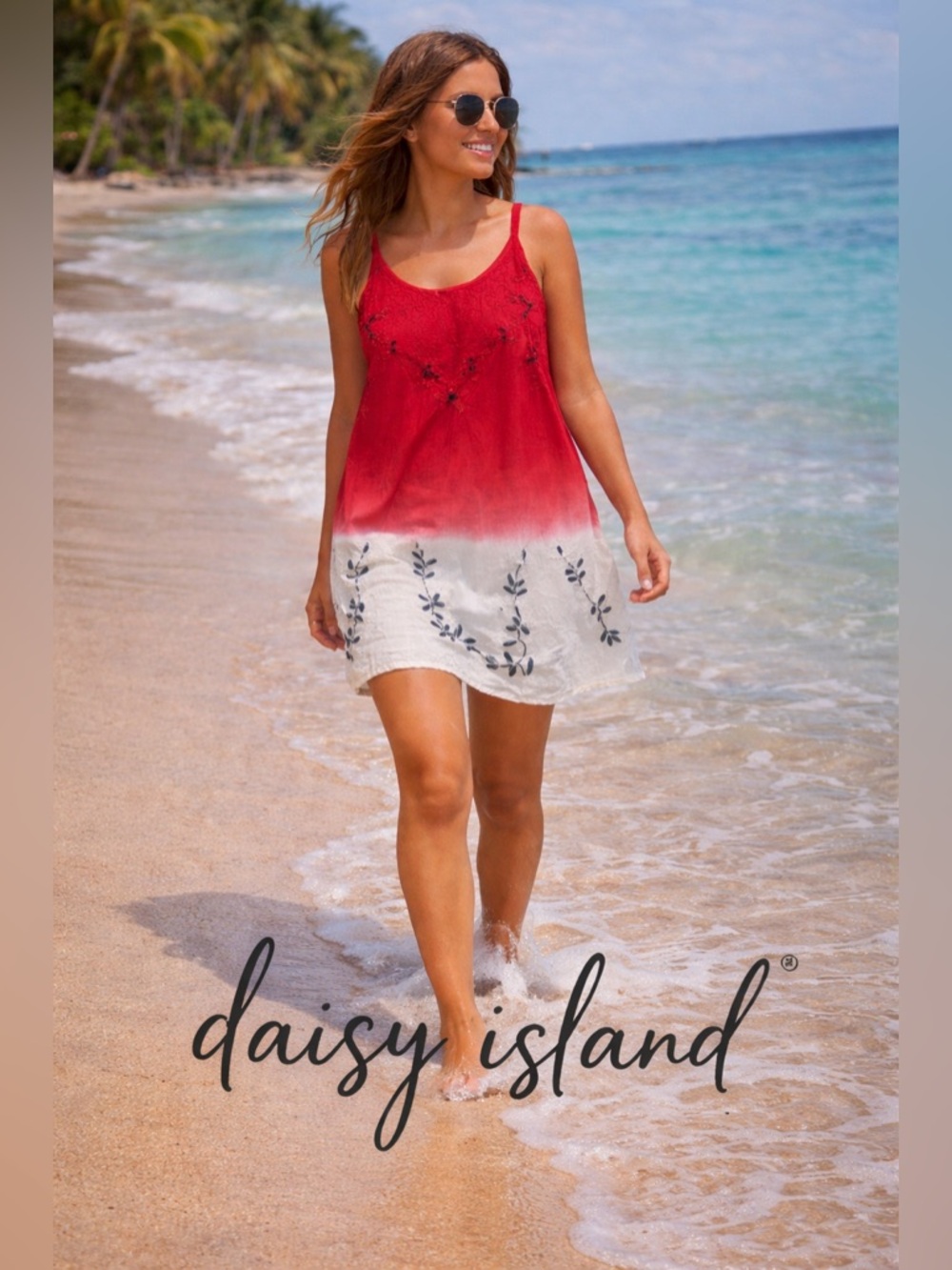 Red Embroidered Sleeveless Top
